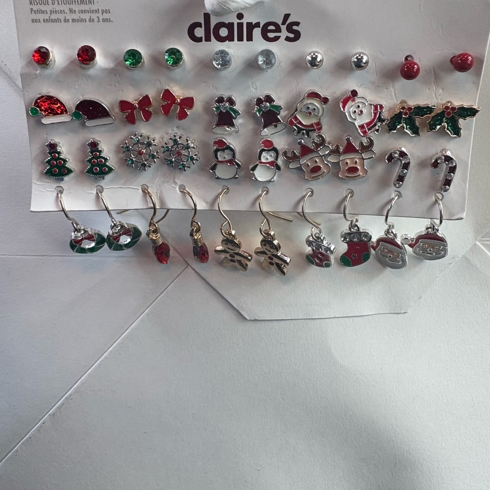 Claire's Festive Holiday Earring Set - Red, Green, Silver